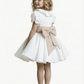 Short Sleeve Ruffle Neck Satin Skater Style Knee Length Junior Bridesmaid Dress