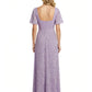Elegant Flutter Sleeves Ruching Floral Burnout Chiffon A-line Formal Evening Dresses