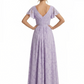Elegant Flutter Sleeves V-Neck Floral Burnout Chiffon A-Line Formal Evening Dresses