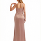 Elegant Spaghetti Straps Ruched Mermaid Soft Satin Long Formal Dresses For Women Side Slit