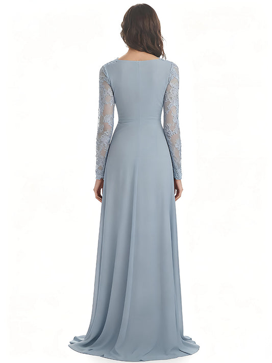 Chiffon A-Line Lace Mother of The Bride Dresses Long Formal Evening Dresses
