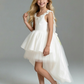 Pearl Trim Tank Style Flower Girl Dress with Tiered Tulle Skirt High Low Hem Design