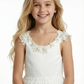 Pearl Trim Tank Style Flower Girl Dress with Tiered Tulle Skirt High Low Hem Design