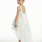 Pearl Trim Tank Style Flower Girl Dress with Tiered Tulle Skirt High Low Hem Design