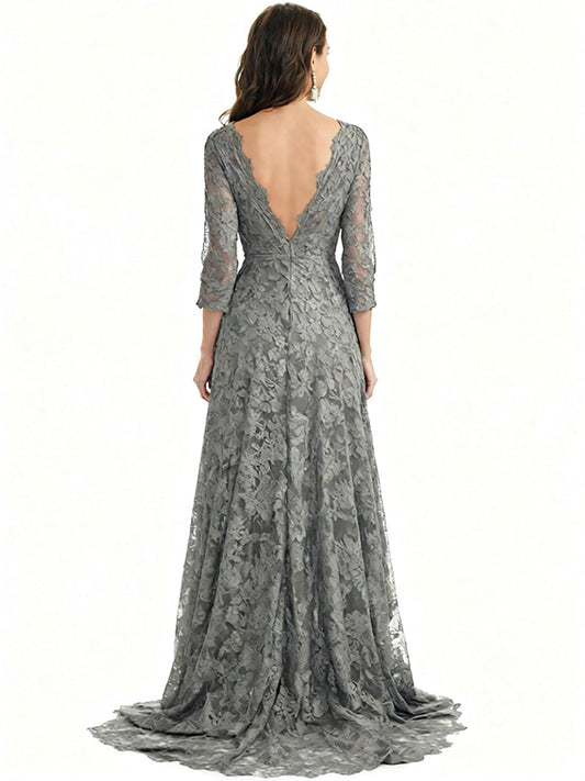 Ho-Low Lace Mother of The Bride Dresses Long V-Neck Formal Evening Dresses Women
