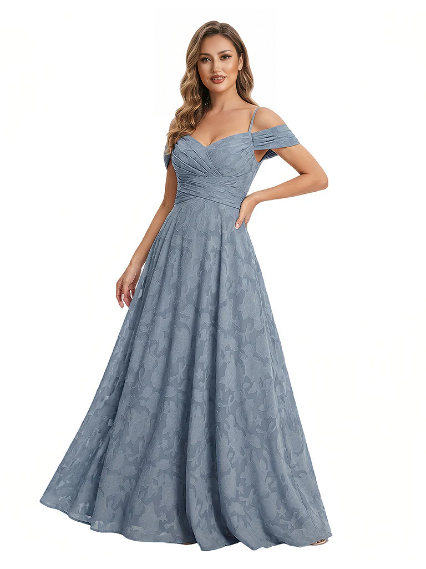 Elegant Cold Shoulder Floral Burnout Chiffon A-Line Formal Evening Dresses