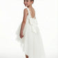 Pearl Trim Tank Style Flower Girl Dress with Tiered Tulle Skirt High Low Hem Design