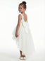 Pearl Trim Tank Style Flower Girl Dress with Tiered Tulle Skirt High Low Hem Design