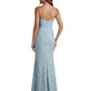 Elegant Cowl Spaghetti Straps Side Slit Floral Burnout Chiffon Mermaid Formal Evening Dresses