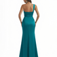 Sexy One Shoulder Ruched Silky Satin Mermaid Long Evening Dresses For Women Side Slit