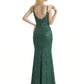Shiny V-neck Mermaid Glitter Jersey Maxi Formal Dresses For Women Side Slit Spaghetti Straps