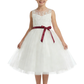 Classic Floral Lace Flower Girl Dress with Soft Tulle Skirt and Burgundy Waist Bow