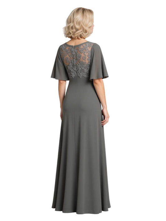 Chiffon Round Neck Mother of The Bride Dresses A-line Evening Gowns