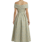 Kiarelys Elegant Floral Jacquard Off Shoulder Ruched A-Line Long Formal Evening Dresses