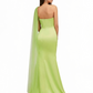 Elegant One Shoulder Silky Satin With Tulle Strap Mermaid Maxi Formal Evening Gowns