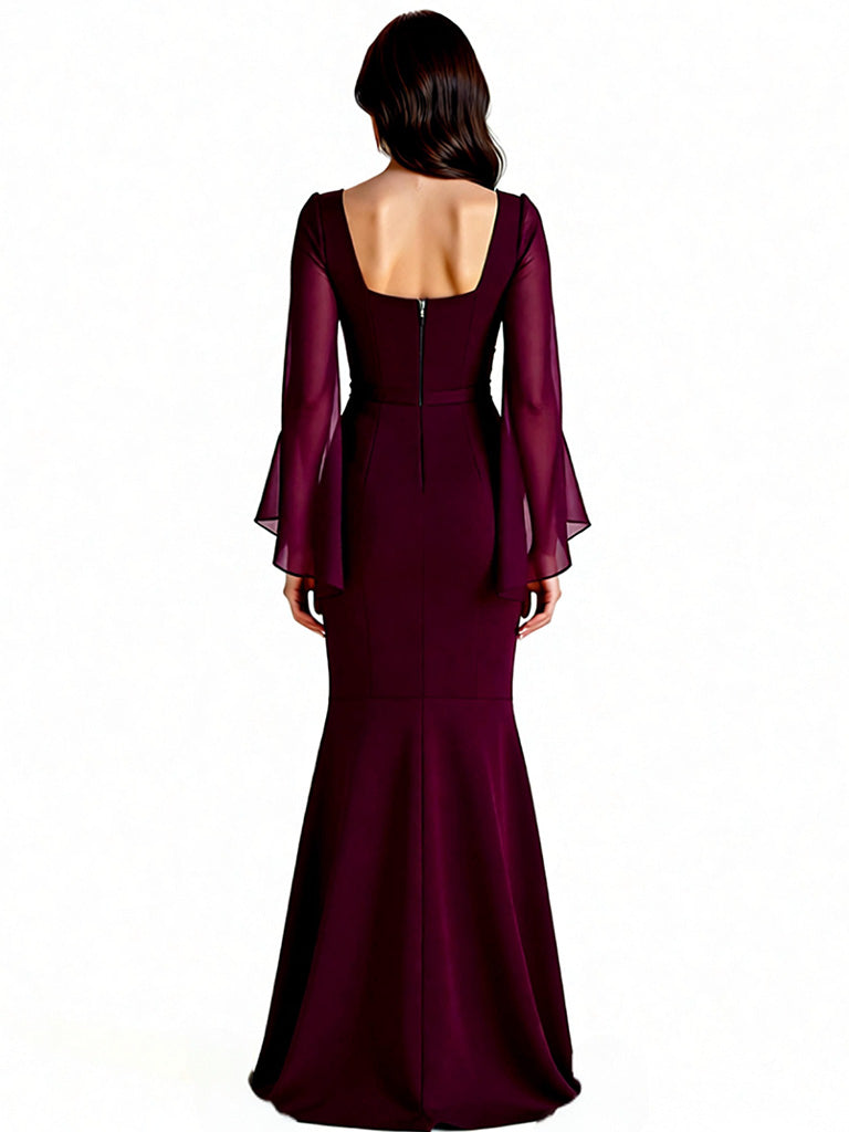 Slit Floor Length Mother of The Bride Dresses Long Chiffon Wedding Mom Dresses