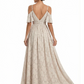 Elegant Cold Shoulder Side Slit Floral Burnout Chiffon Ruched A-Line Long Formal Evening Dresses