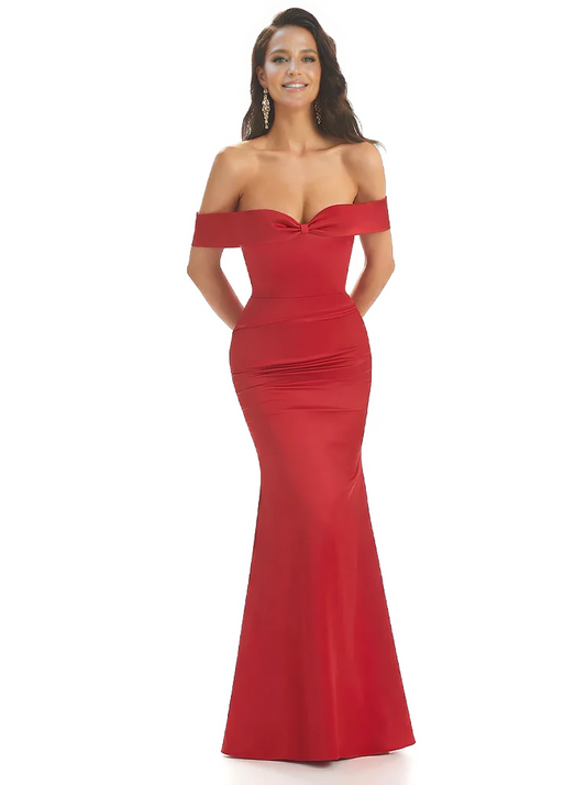 Women Sexy Off The Shoulder Silky Satin Mermaid Long Formal Dresses