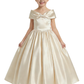 Elegant Flower Girl Dress Off-the-Shoulder Short Sleeve A-Line Floor-Length Satin Gown with Bow Accent