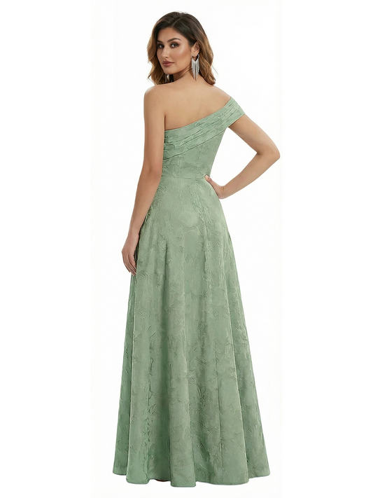 Elegant One Shoulder Floral Burnout Chiffon A-Line Formal Evening Dresses Side Slit