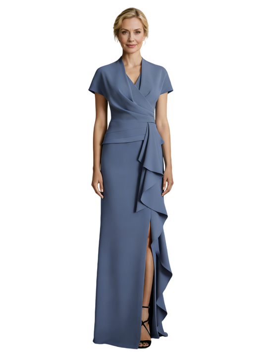 Ruffle Slit Mother of the Brides Dresses Floor Length Formal Gowns for Wedding
