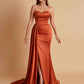 Elegant Soft Satin Sweetheart Strapless Side-Slit Mermaid Bridesmaid Dresses