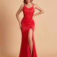 Sexy Satin V-neck Side Slit Mermaid Floor Length Bridesmaid Dresses