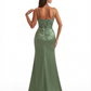 Elegant Spaghetti Straps Lace Bodice Mermaid Silky Satin Long Evening Formal Dresses Side Slit