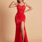 Sexy Satin V-neck Side Slit Mermaid Floor Length Bridesmaid Dresses