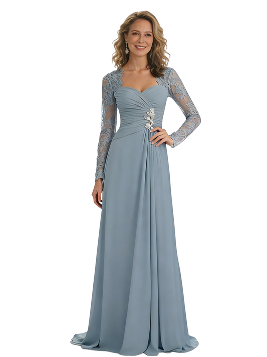 Chiffon A-Line Lace Mother of The Bride Dresses Long Formal Evening Dresses