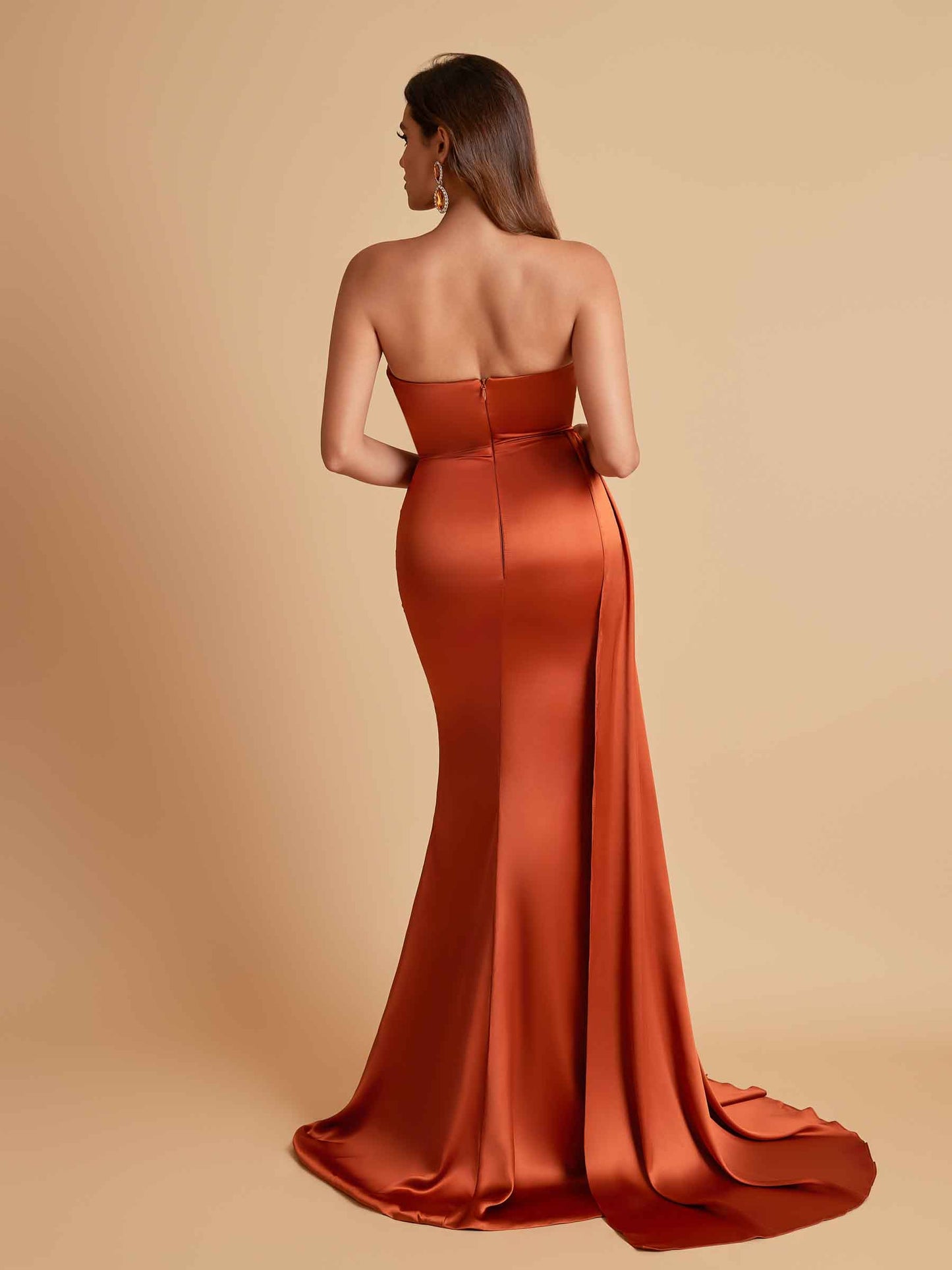 Elegant Soft Satin Sweetheart Strapless Side-Slit Mermaid Bridesmaid Dresses