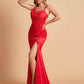 Sexy Satin V-neck Side Slit Mermaid Floor Length Bridesmaid Dresses