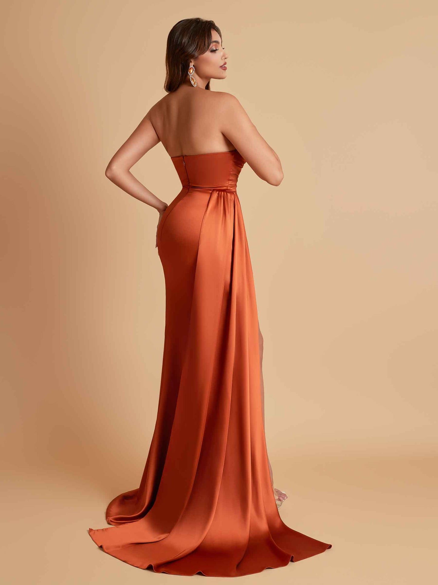 Elegant Soft Satin Sweetheart Strapless Side-Slit Mermaid Bridesmaid Dresses