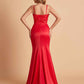 Sexy Satin V-neck Side Slit Mermaid Floor Length Bridesmaid Dresses