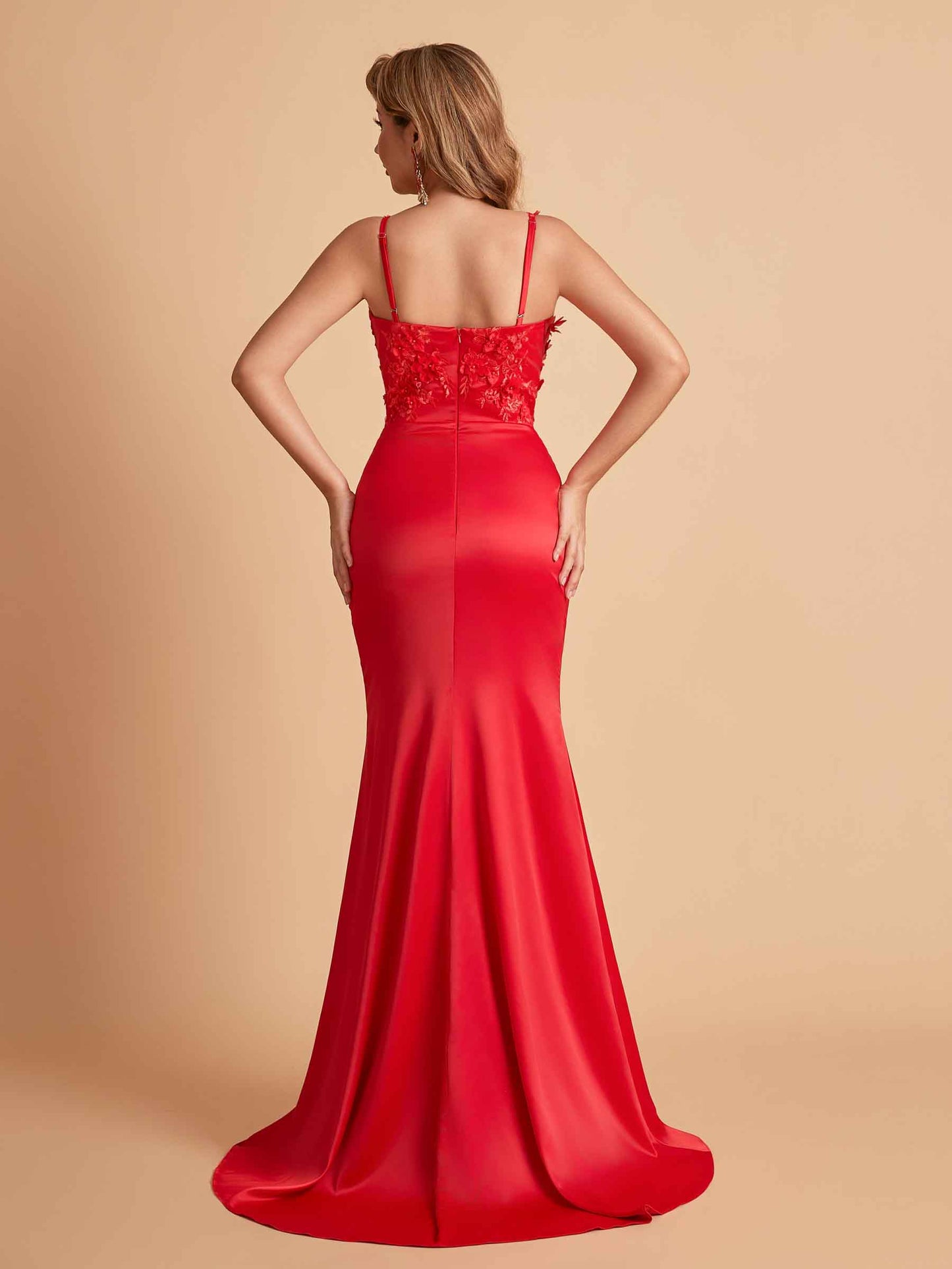 Sexy Satin V-neck Side Slit Mermaid Floor Length Bridesmaid Dresses