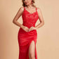 Sexy Satin V-neck Side Slit Mermaid Floor Length Bridesmaid Dresses