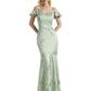 Beautiful Mermaid Cold Shoulder Floral Satin Maxi Floral Formal Dresses For Women
