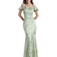 Beautiful Mermaid Cold Shoulder Floral Satin Maxi Floral Formal Dresses For Women