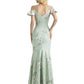 Beautiful Mermaid Cold Shoulder Floral Satin Maxi Floral Formal Dresses For Women
