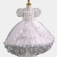 Flower Girls Dress Lace Rhinestone Short Sleeves A-line with Train Princess Gown for Wedding