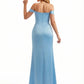 Sexy Off The Shoulder Mermaid Soft Satin Floor Length Evening Dresses Slit With Twist Knot