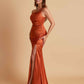 Sexy Soft Satin Mermaid One Shoulder Floor-Length Mermaid Bridesmaid Dresses