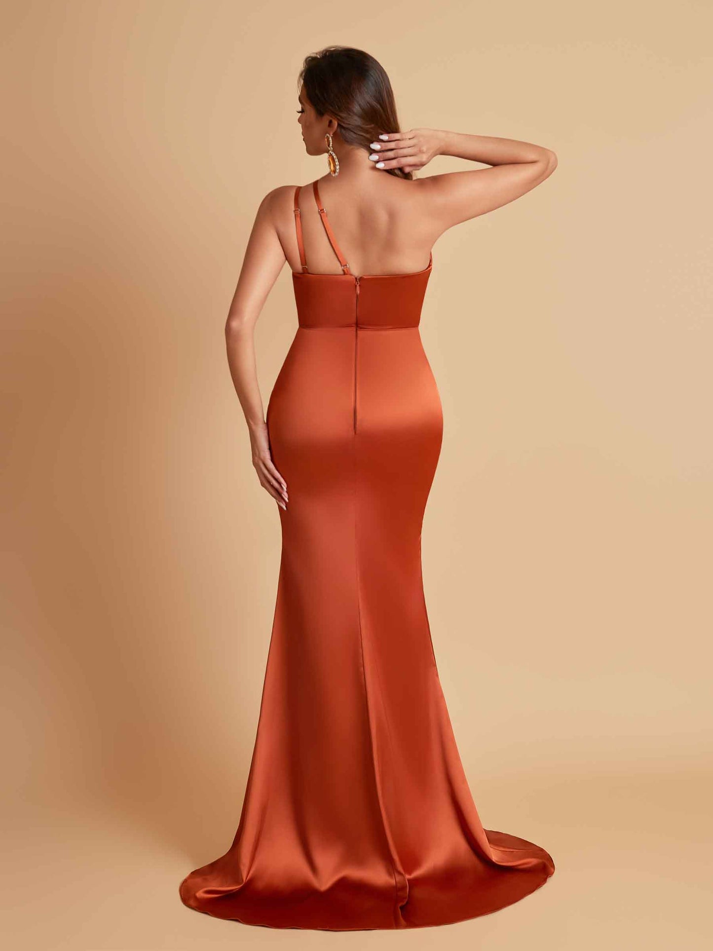 Sexy Soft Satin Mermaid One Shoulder Floor-Length Mermaid Bridesmaid Dresses