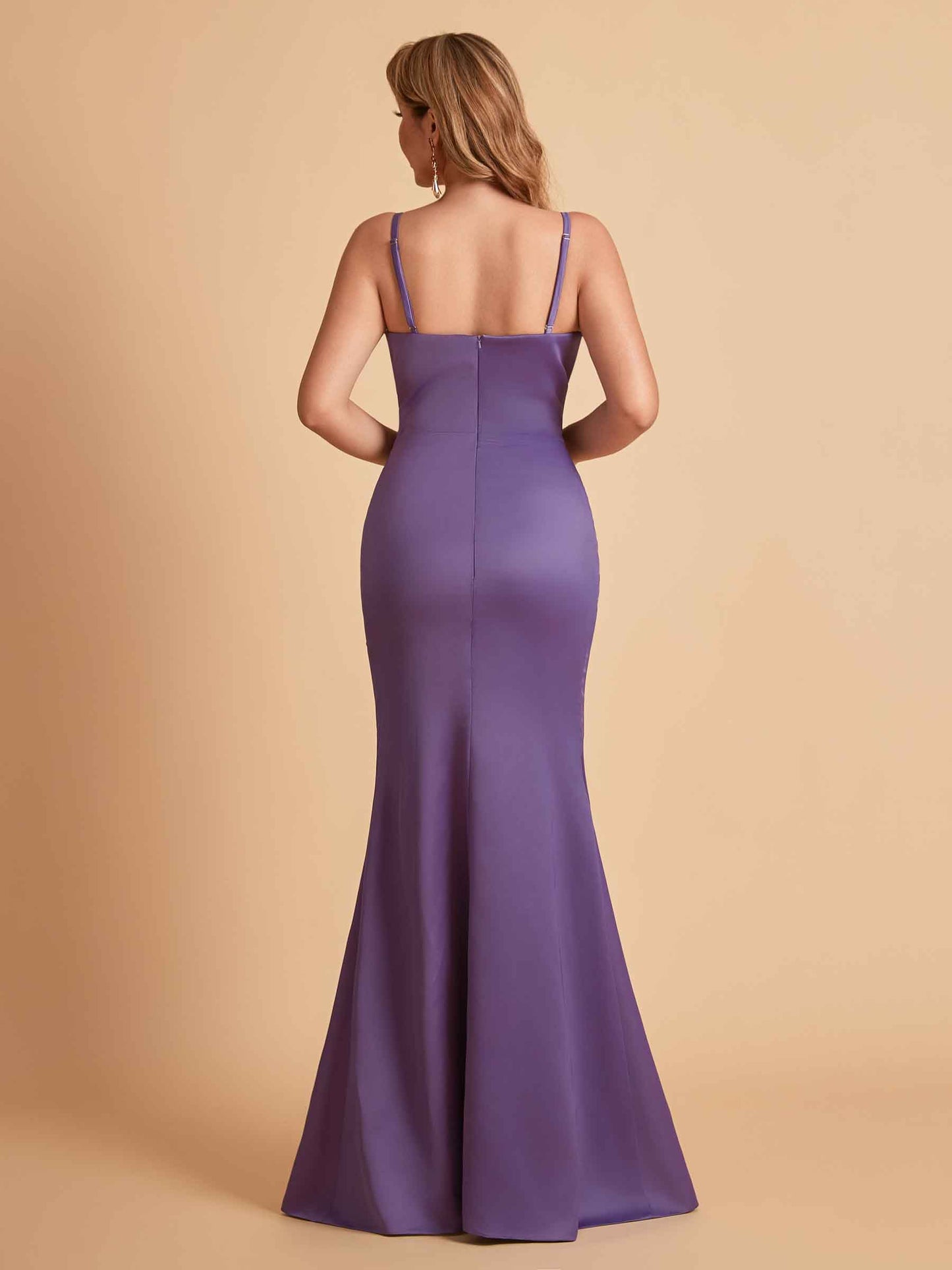 Sexy Satin V-neck Side Slit Mermaid Floor Length Bridesmaid Dresses