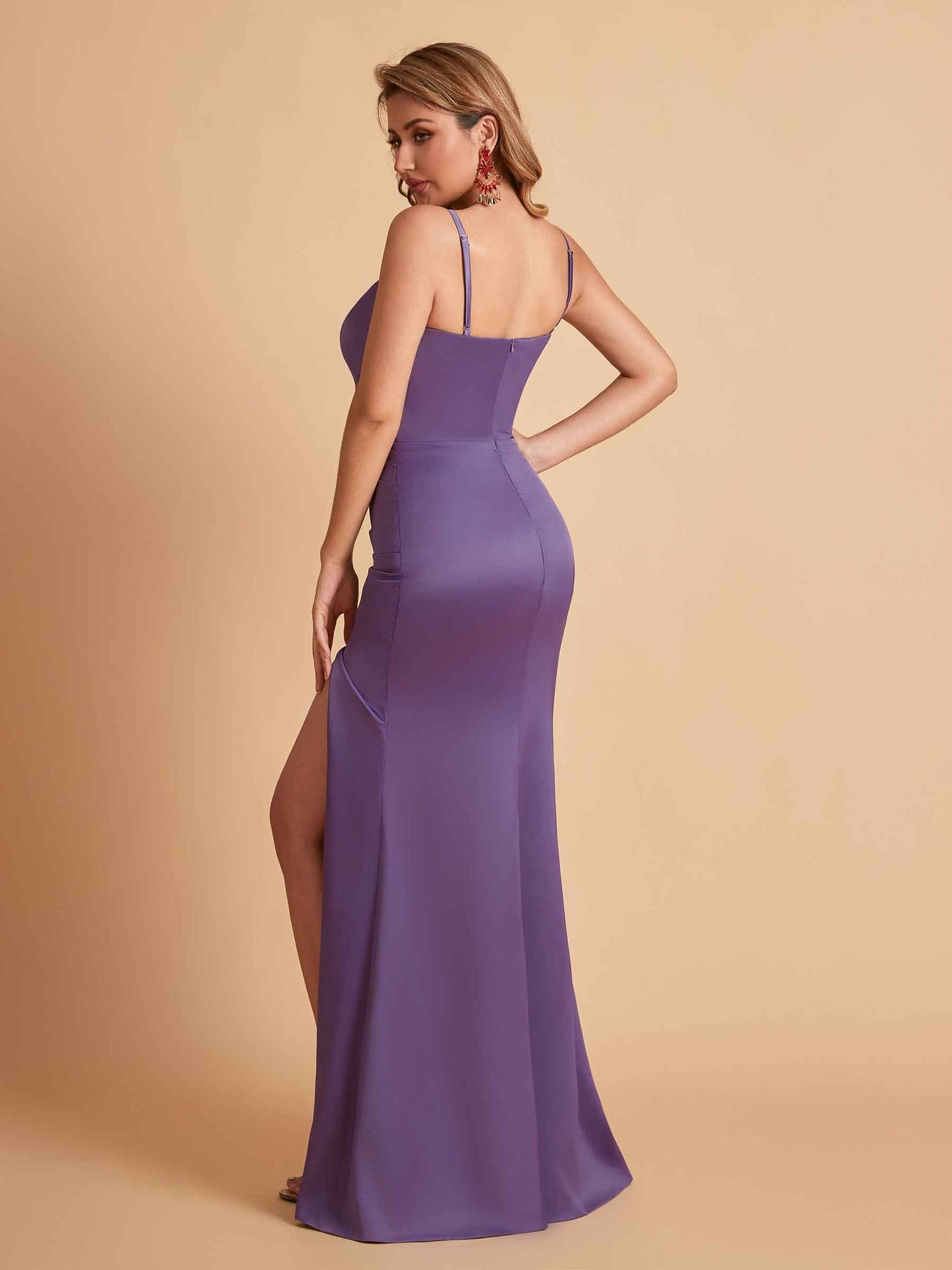 Sexy Satin V-neck Side Slit Mermaid Floor Length Bridesmaid Dresses