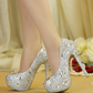 Women's Wedding Shoes Bow Crystal High Heel Decorative Heel Bridal Shoes,H32