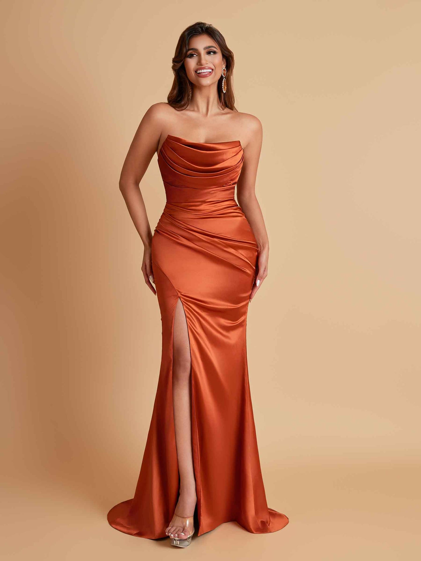 Sexy Soft Satin Mermaid Side Slit Floor-Length Mermaid Bridesmaid Dresses