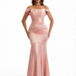 Sexy Off The Shoulder Silky Satin Boning Mermaid Long Evening Formal Dresses