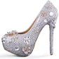 Women's Wedding Shoes Bow Crystal High Heel Decorative Heel Bridal Shoes,H32