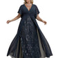 Formal V-neck Chiffon Mother of The Bride Dresses Evening Short Sleeveless With Train